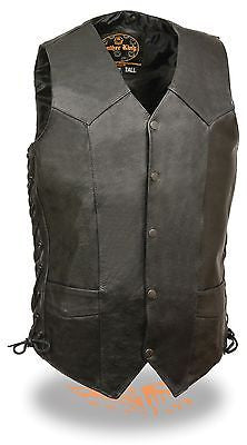 MEN'S CLASSIC SIDE LACE BIKER VEST W/5 SNAP BUTTONS WITH V NECK TALL VEST