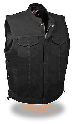 MEN'S SON OF ANARCHY BLK DENIM MOTORCYCLE VEST 1 GUN POCKET INSIDE WITH S/LACES