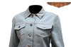 WOMEN'S RIDERS MOTORCYCLE JEAN JACKET WITH STONES DENIM LOOK GENUINE LEATHER