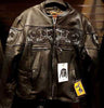 Men's Biker riding reflective skull leather jacket with 2 Gun pockets
