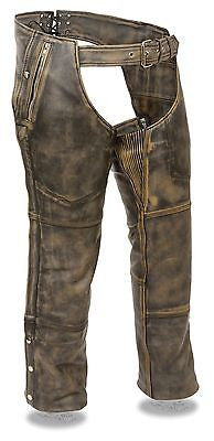 Motorcycle Men's Distressed brn Four pocket leather chap