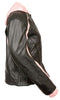 WOMEN'S STRIPED MOTORCYCLE SCOOTER LEATHER JACKET W/ REMOVABLE HOODIE BLK PINK