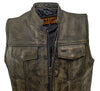 Men's Motorcycle Son of anarcy distressed leather vest with 2 Gun pockets