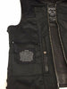 MEN'S MOTORBIKE SIDE LACE BLK PLAIN DENIM VEST & 2 GUN POCKETS W/NOZZLE STRAP