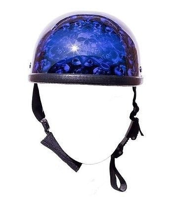 MOTORCYCLE RIDERS EAGLE BLUE SKULL GRAVEYARD HALF HELMET NOT DOT W/QUICKRELEASE