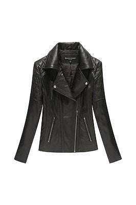 WOMEN'S SHORT MOTORCYCLE LOOK JACKET W/QUILTED LOOK W/DIAGONAL ZIP VERY SOFT
