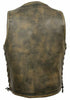 Men's 10 Pocket Distressed Retro Brn Leather vest with 2 Gun pockets inside