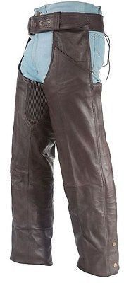 MEN'S MOTORCYCLE RIDERS BRN CLASSIC LEATHER CHAP WITH STRETCH ELASTIC UPTO 6XL