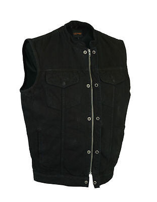 MEN'S SON OF ANARCHY BLACK DENIM COLLAR VEST W/ 2 GUN POCKETS W/HOLSTERS ZIPPER