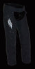 Motorcycle women's light weight blk textile chap with wing detail and rivet detailing