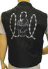 MEN'S MOTORCYCLE BLACK TEXTILE SKULL EMBROIDERED VEST REFLECTIVE SKULL IN NIGHT