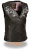 WOMEN'S MOTORCYCLE RIDING PINK LEATHER VEST W/REFLECTIVE TRIBAL DESIGN & PIPING