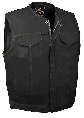 MEN'S SON OF ANARCHY BLK DENIM MOTORCYCLE VEST 1 GUN POCKET INSIDE WITH ZIPPER