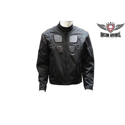 MEN'S MOTORCYCLE SCOOTER TEXTILE/LEATHER COMBO JACKET WITH REFLECTIVE STRIPES