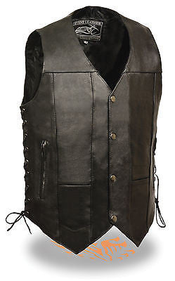 Men's 10 Pocket Real Leather vest with side laces & 2 Gun pockets 