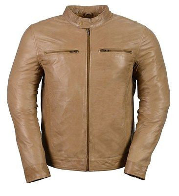 MEN'S CLASSIC SCOOTER GENUINE BRN LEATHER JACKET W/FOUR EXTERIOR POCKETS SOFT