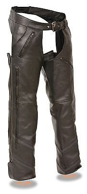 Men's Motorcycle Blk Vented leather chap with Reflective piping 
