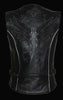 WOMEN'S MOTORCYCLE BLACK LEATHER VEST W/ STUD & WINGS DETAILING 2GUNPOCKETS SEXY