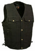 MEN'S BLK DENIM MOTORCYCLE VEST WITH SIDE LACES 2CHEST POCKETS W/GUN POCKET NEW