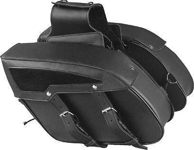 MOTORCYCLE BLACK SADDLEBAG PLAIN TWO STRAPS PVC MEDIUM ZIP-OFF BAG NEW