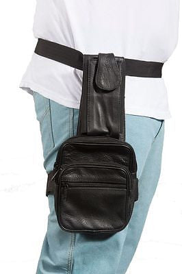 MOTORCYLE RIDING THIGH FANNY PACK GENUINE LEATHER WITH MANY POCKETS &GUN POCKET
