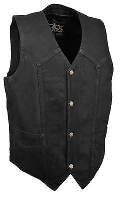 Men's Motorcycle Blk Plain Denim Vest with 2 Gun pockets inside