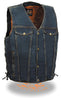 MEN'S BLUE DENIM MOTORCYCLE VEST WITH SIDE LACES 2CHEST POCKETS W/GUN POCKET NEW