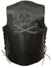 Men's Motorcycle Skull & Cross Bones Embossed back Blk leather vest