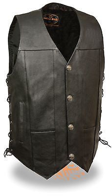 Men's Motorcycle Buffalo Nickle Side lace Leather vest with 2 Gun pockets