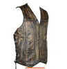 MEN'S MOTORCYCLE RIDERS 10 POCKET DISTRESSED BRN LEATHER VEST SIDE LACES LIGHT