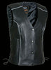 WOMEN'S MOTORCYCLE BLACK LEATHER VEST WITH SIDE LACE AND REFLECTIVE PIPING NEW