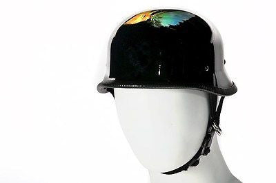 MOTORCYCLE GERMAN SHINY BLACK NOVELTY HELMET W/EAGLE & USA FLAG NOT DOT APPROVED