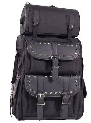 MOTORCYCLE LARGE TWO PIECE STUDDED SISSY TRAVEL BAR TOURING BAG LUGGAGE PVC