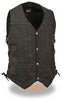 MEN'S 10 POCKET BLK DENIM MOTORCYCLE VEST WITH SIDE LACES 