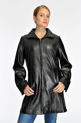 WOMEN'S LONG PARKA BUTTER SOFT LAMB SWING LEATHER COAT WITH 2 POCKETS BIG CUT 