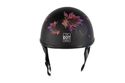 MOTORCYCLE FLAT DOT APPROVED BLK FINISH W/FAIRY & TRIBAL FLOWERS GRAPHIC HELMET