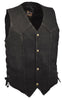 Men's Motorcycle Blk denim vest with Side Laces