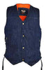 MEN'S 10 POCKET BLUE DENIM MOTORCYCLE VEST WITH 2 GUN POCKETS