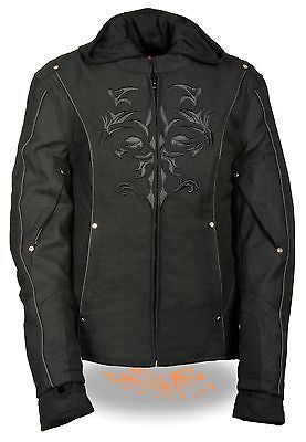 WOMEN'S RIDING BLK TEXTILE JACKET W/REFLECTIVE TRIBAL DETAIL W/REMOVABLE FLEECE