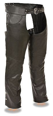 Motorcycle Men's Blk Classic Leather Chap with Jean pockets