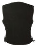 WOMEN'S MOTORCYCLE BLACK 7 POCKET DENIM VEST WITH SIDE LACES