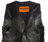 Men's Motorcycle Blk Classic Side lace plain leather vest with 2 Gun pockets
