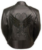 WOMEN'S MOTORCYCLE RIDING BLK LEATHER JACKET W/ STUD & WINGS AND 2 GUNPOCKETS