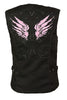 WOMEN'S MOTORCYCLE RIDING PINK TEXTILE VEST W/ STUD & WINGS DETAILING LIGHTWEIGH