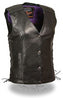 Women's purple leather vest with Studs wings back detailing w/gun pockets