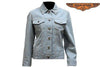 WOMEN'S RIDERS MOTORCYCLE JEAN JACKET WITH STONES DENIM LOOK GENUINE LEATHER