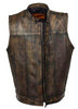 Men's Riding son of anarcy distressed brn leather vest single panel back