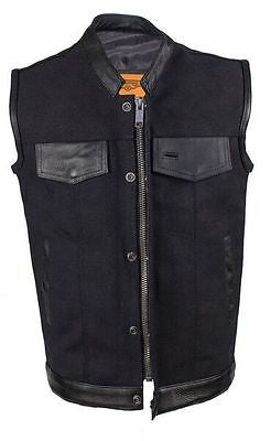 MEN'S SON OF ANARCHY MOTORCYCLE CANVAS VEST WITH LEATHER TRIM TWO GUN POCKETS