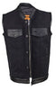 MEN'S SON OF ANARCHY MOTORCYCLE CANVAS VEST WITH LEATHER TRIM TWO GUN POCKETS