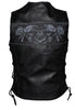 MOTORCYCLE RIDERS LADIES SKULL LEATHER ZIPPER VEST WITH LACES & 2 GUN POCKETS